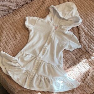 White Hooded Zip-Up cover up Dress